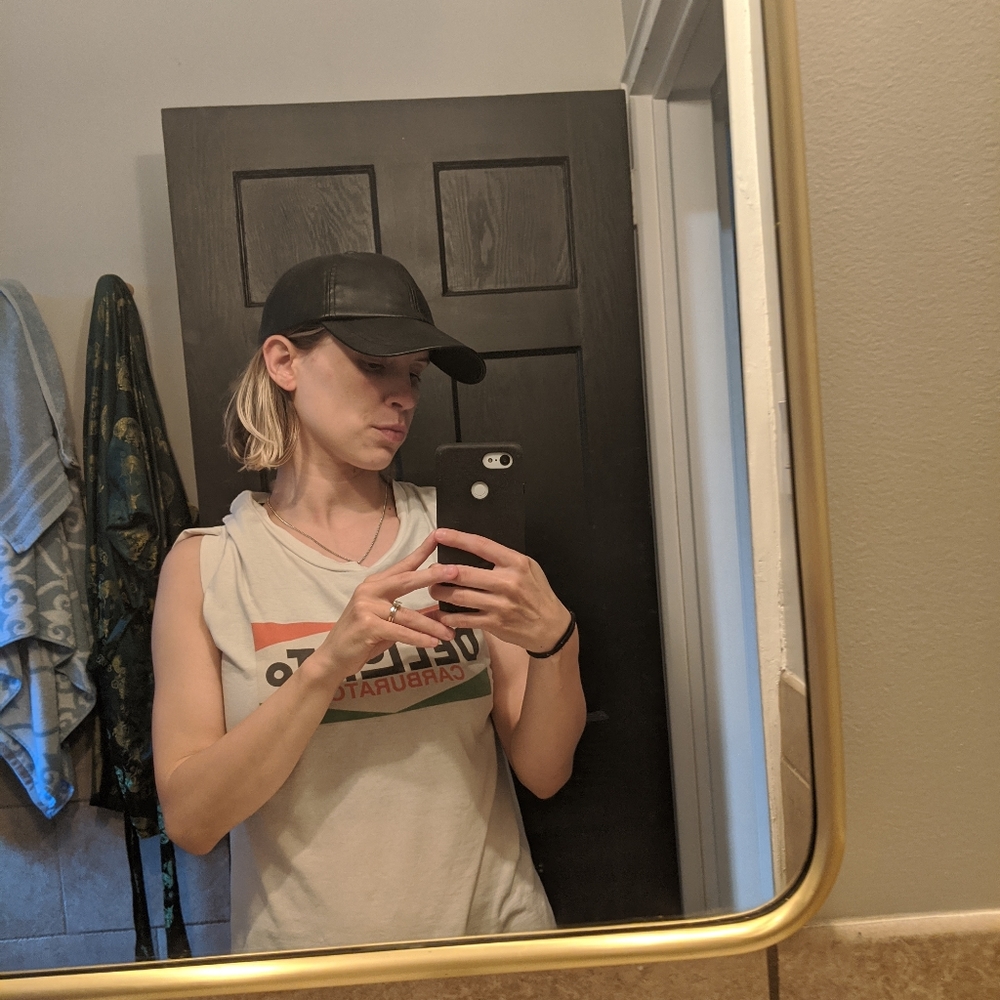 Black Leather Baseball Hat (Adjustable)